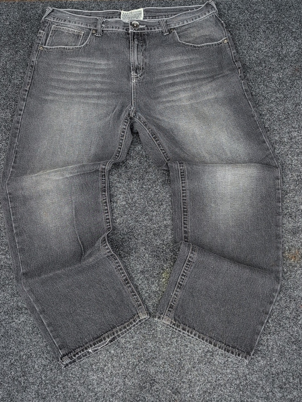 Vtg White Tag Jeans 42x32 Gray Embroidered Pockets Baggy Street Faded Skater Y2K